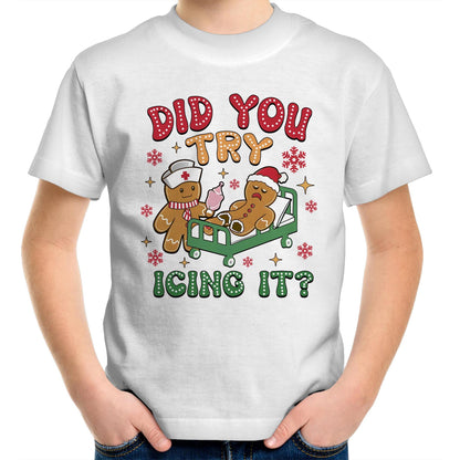 Funny Gingerbread, Did You Try Icing It - Kids Youth T-Shirt White Kids Christmas T-shirt Christmas Printed In Australia