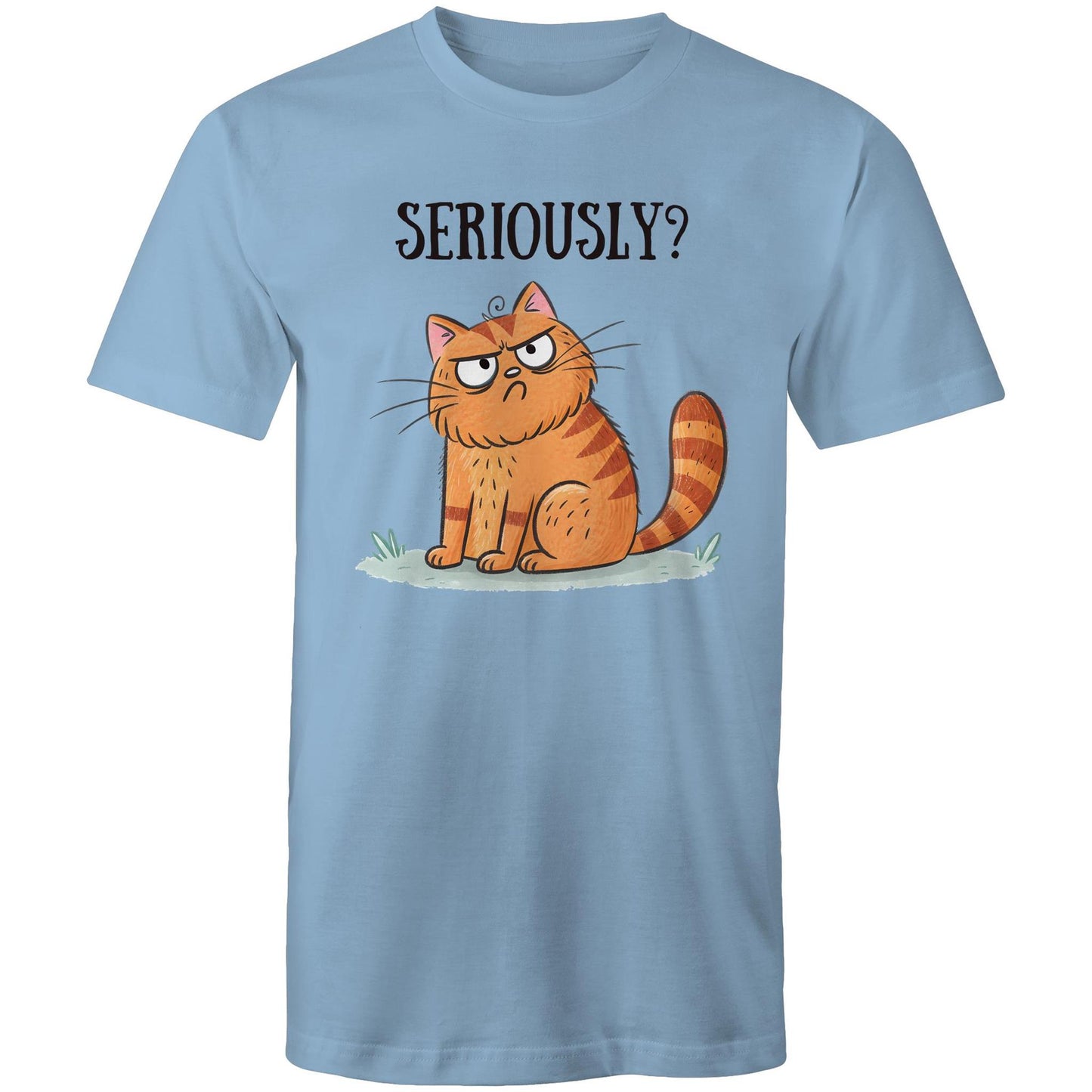 Cat Seriously? - Mens T-Shirt Carolina Blue Mens T-shirt animal Printed In Australia