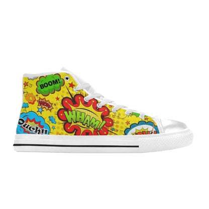 Comic Book Yellow - Kids High Top Canvas Shoes