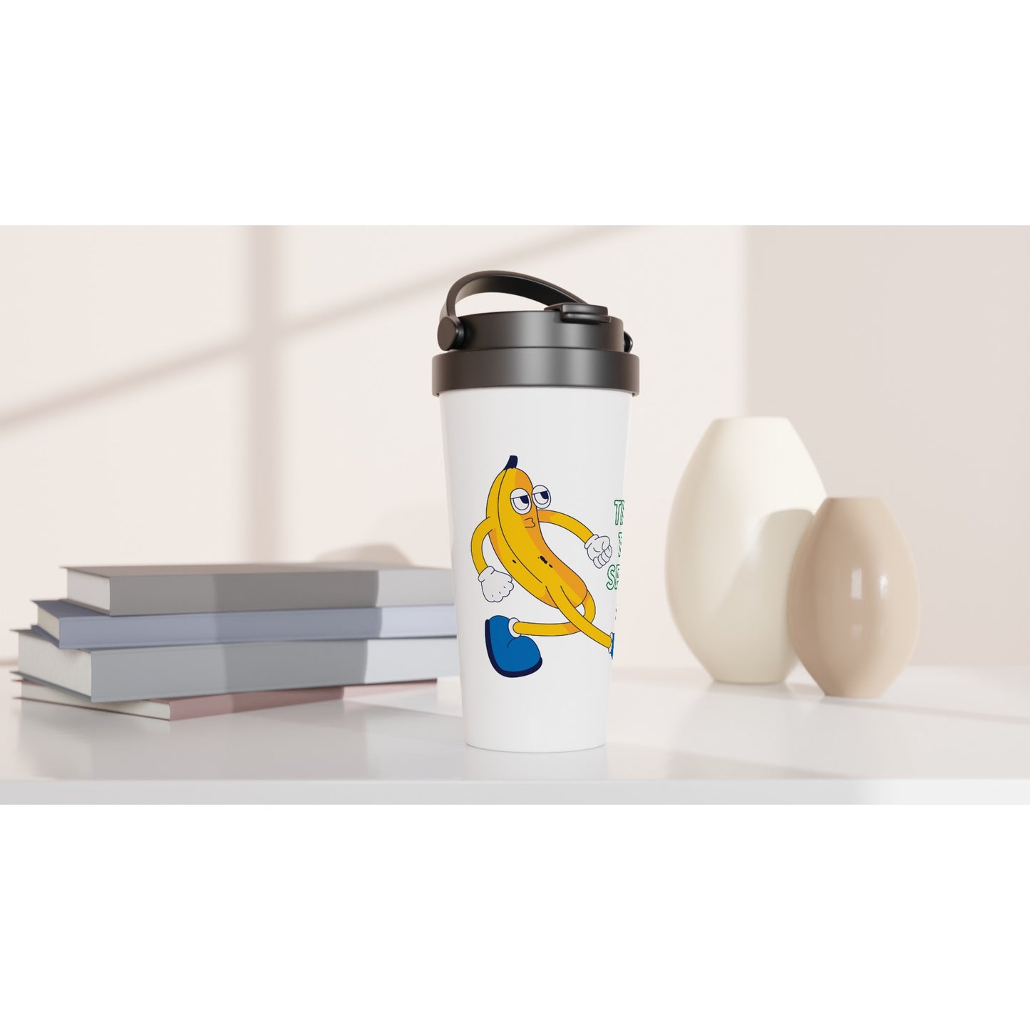 Banana, Time To Split - White 15oz Stainless Steel Travel Mug Travel Mug food Globally Fulfilled