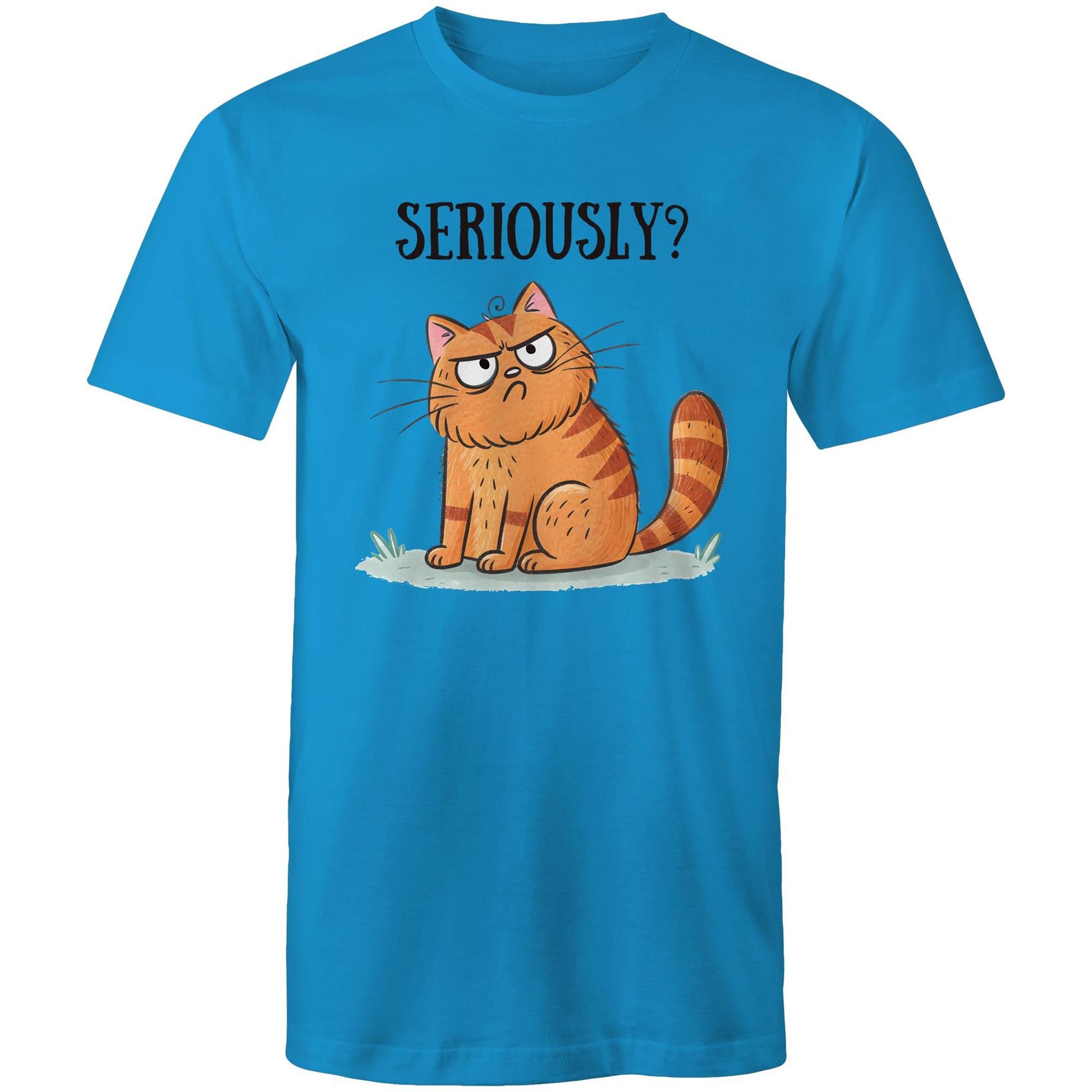 Cat Seriously? - Mens T-Shirt Arctic Blue Mens T-shirt animal Printed In Australia