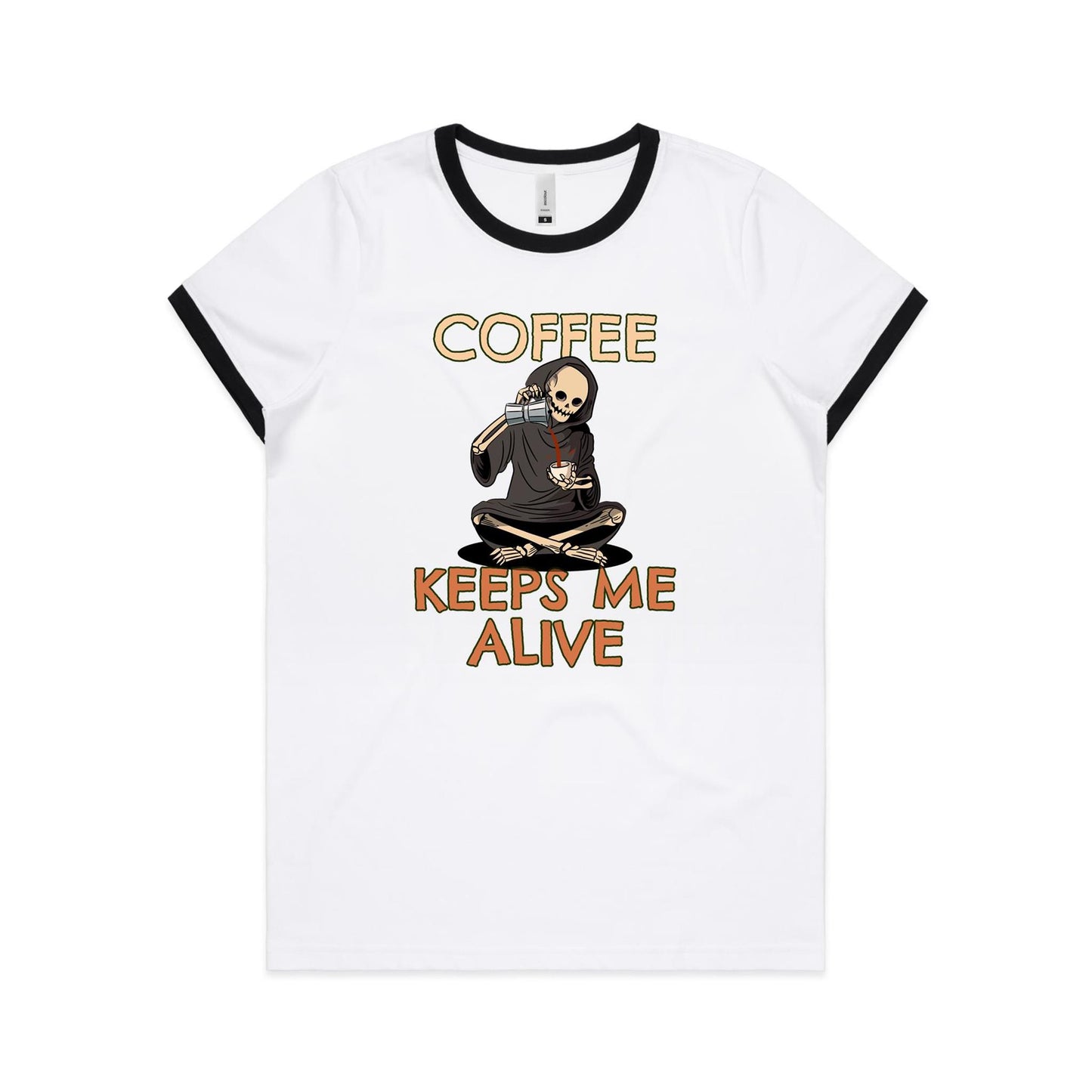 Coffee Keeps Me Alive, Skeleton - Women's Ringer Tee