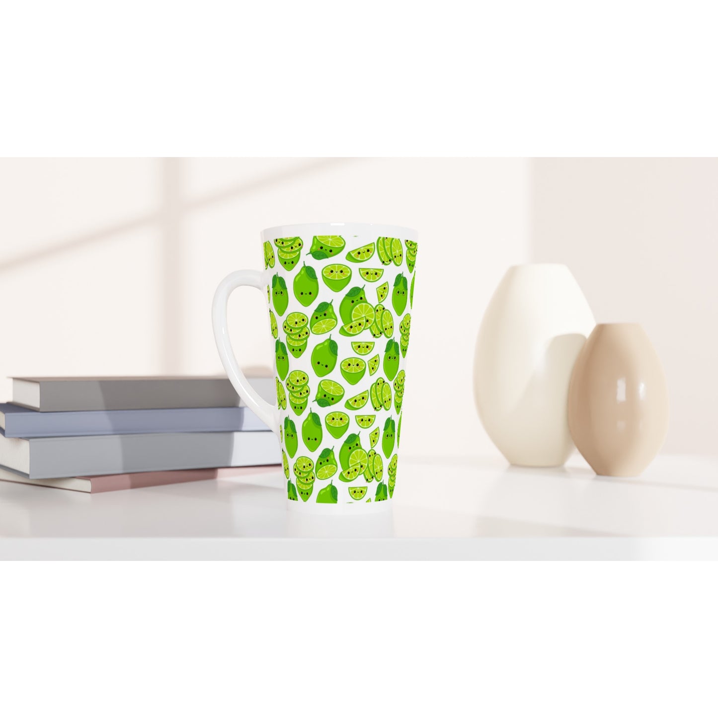 Cute Limes - White Latte 17oz Ceramic Mug Latte Mug food Globally Fulfilled