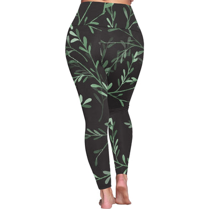 Delicate Leaves - Women's Plus Size High Waist Leggings Women's Plus Size High Waist Leggings Printed Offshore