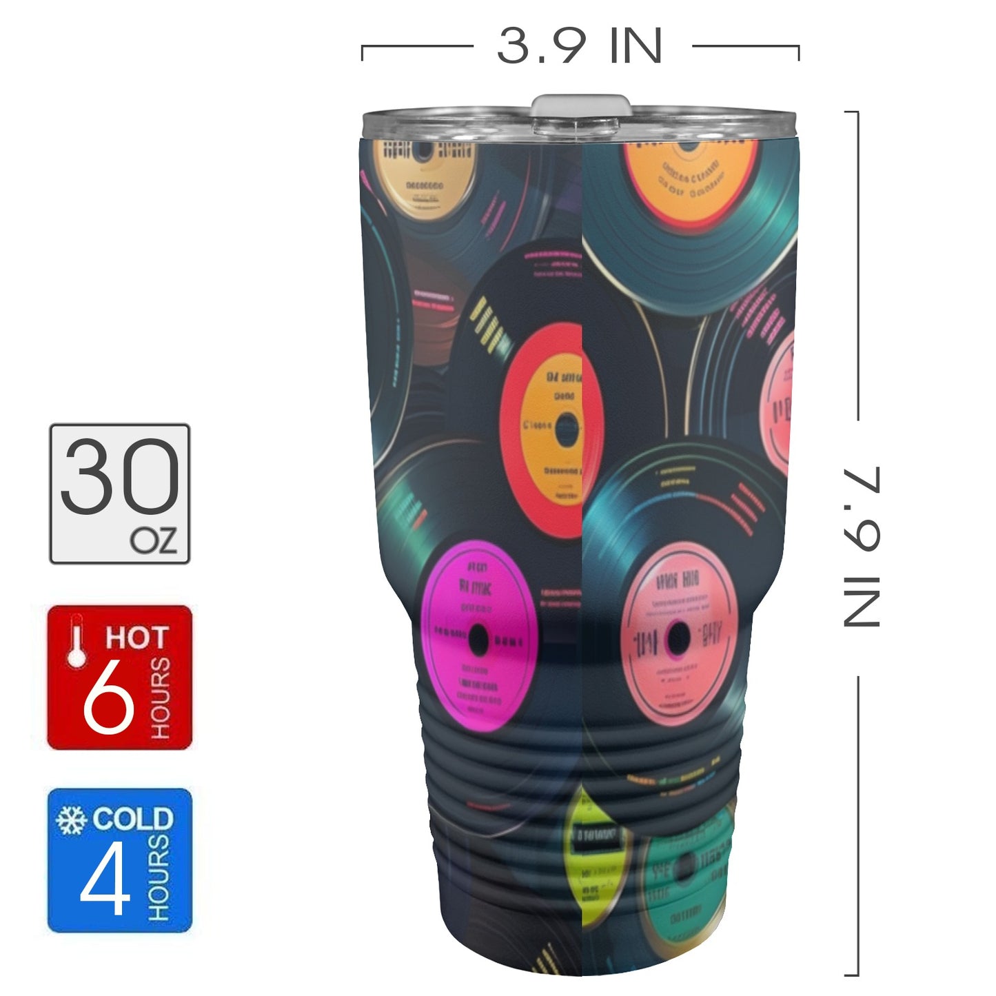 Retro Vinyl Records - 30oz Insulated Stainless Steel Mobile Tumbler