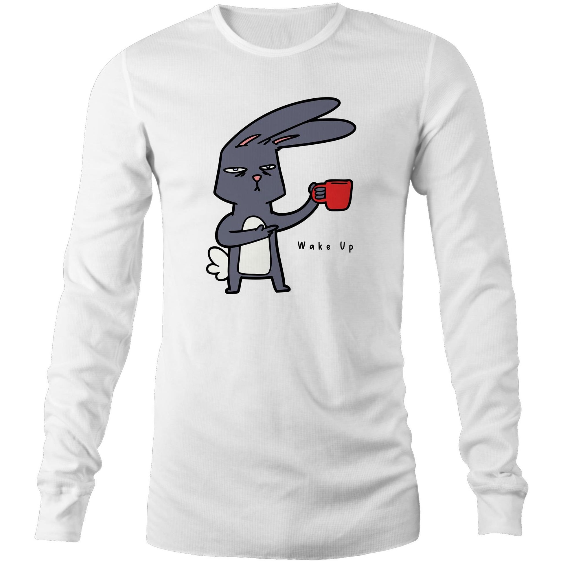 Wake Up, Coffee Rabbit - Long Sleeve T-Shirt White Unisex Long Sleeve T-shirt animal Coffee