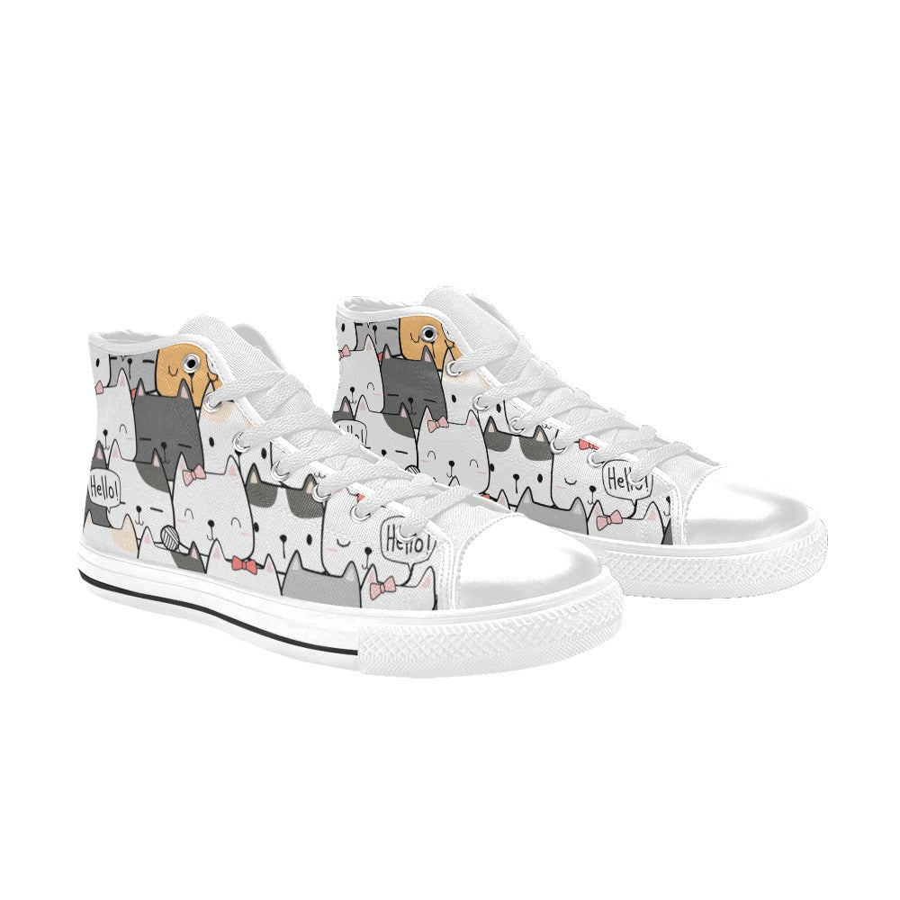 Cat Hello - Men's High Top Canvas Shoes