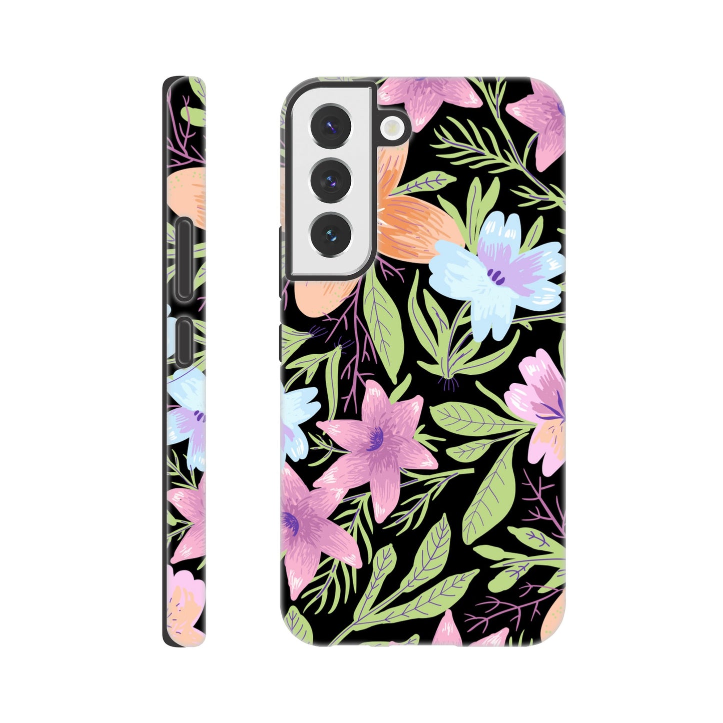 Black Floral - Phone Tough Case Galaxy S22 Phone Case Globally Fulfilled