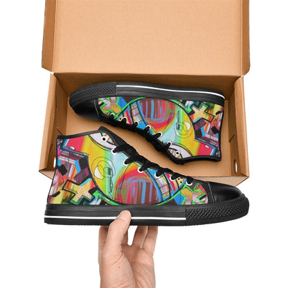 Graffiti Bird - Men's High Top Canvas Shoes