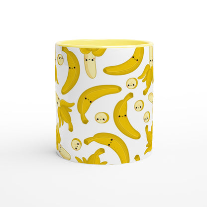 Happy Bananas - White 11oz Ceramic Mug with Colour Inside Colour 11oz Mug food