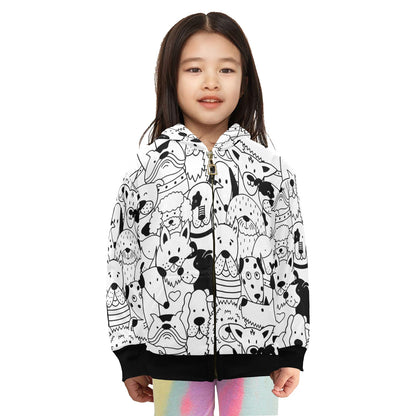 Black And White Dogs - Junior Girls Zip Up Hoodie