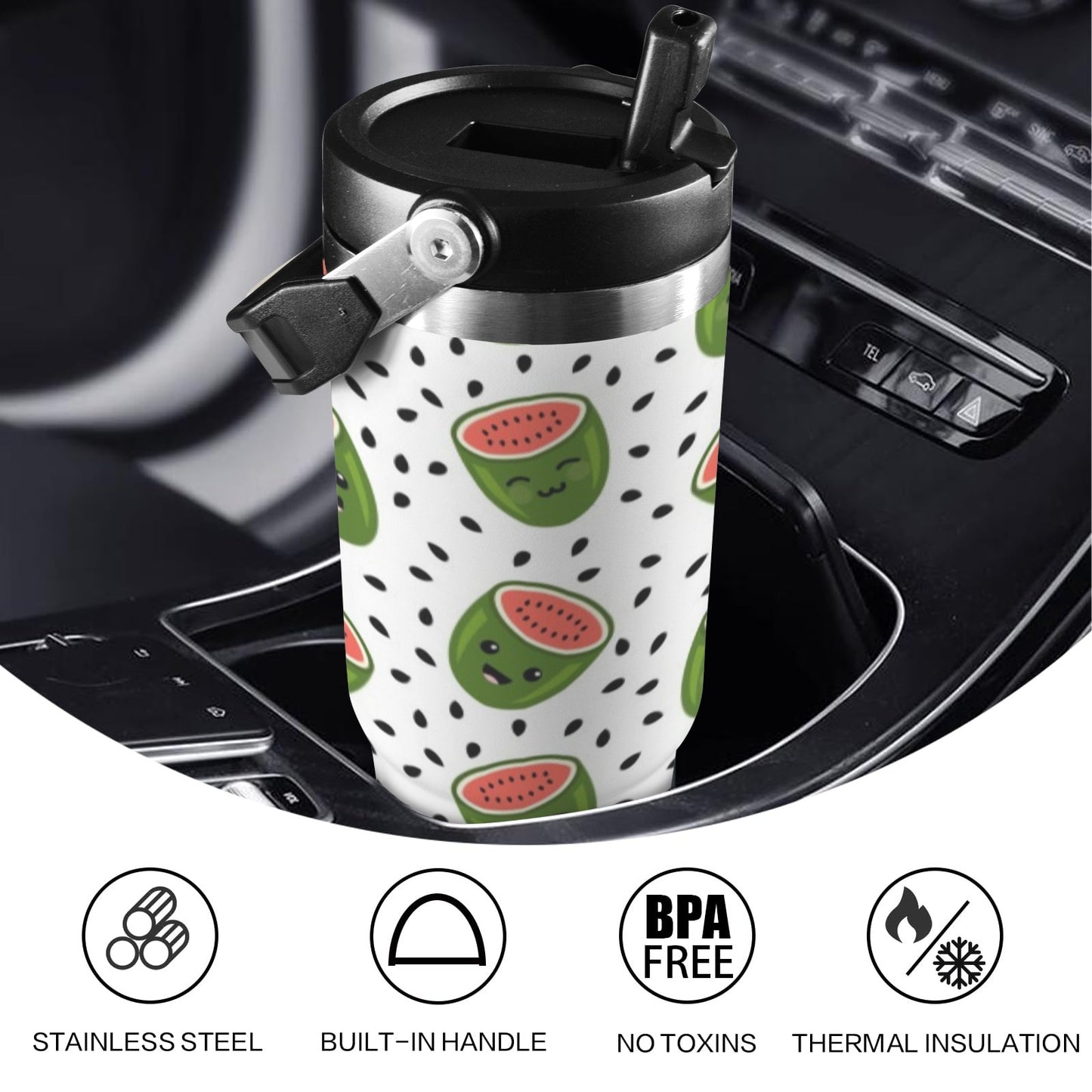 Happy Watermelon - 30oz Tumbler with Top Handle