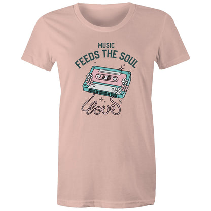 Music Feeds The Soul, Cassette Tape - Womens T-shirt