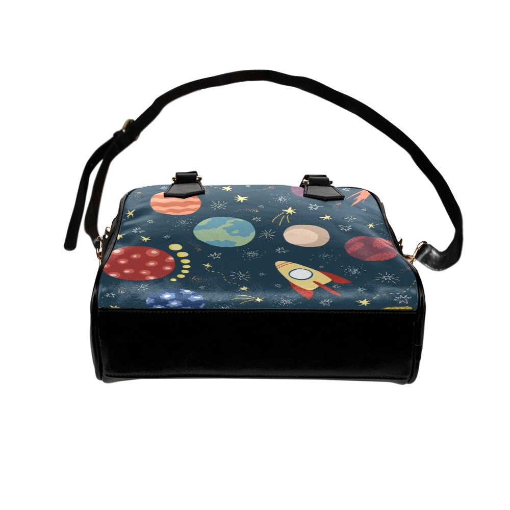 Rocket and Planets In Space - Shoulder Handbag