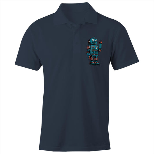 Robot - Chad S/S Polo Shirt, Printed Navy Polo Shirt Retro Sci Fi