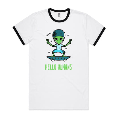 Alien, Hello Humans - Staple Ringer Tee