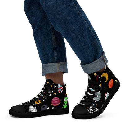 Space - Men’s high top canvas shoes Black Mens High Top Shoes Printed Offshore Space