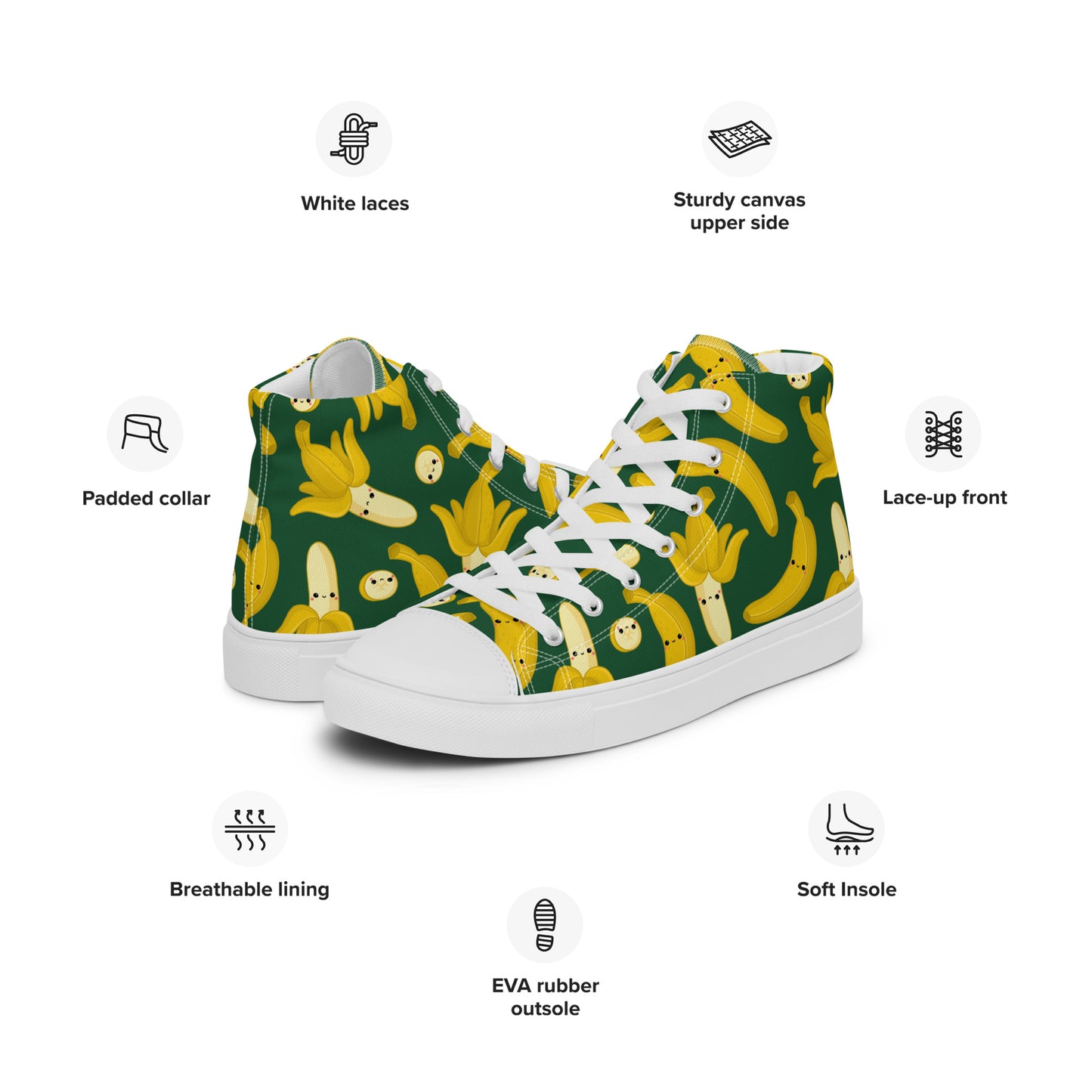 Happy Bananas - Men’s high top canvas shoes Mens High Top Shoes food Printed Offshore