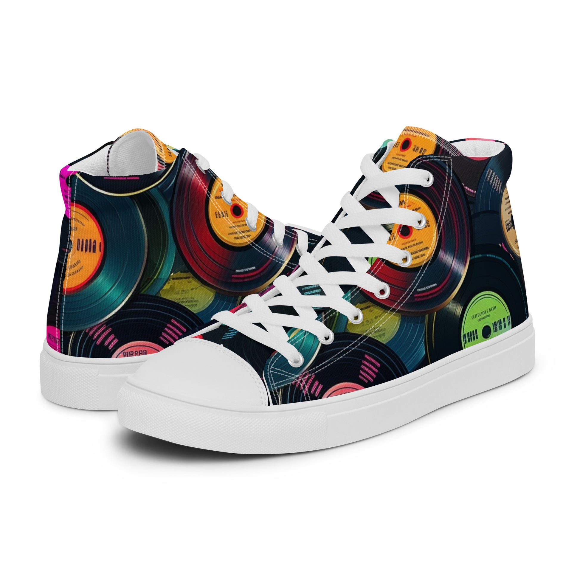 Retro Vinyl Records - Men’s high top canvas shoes Mens High Top Shoes Music Retro