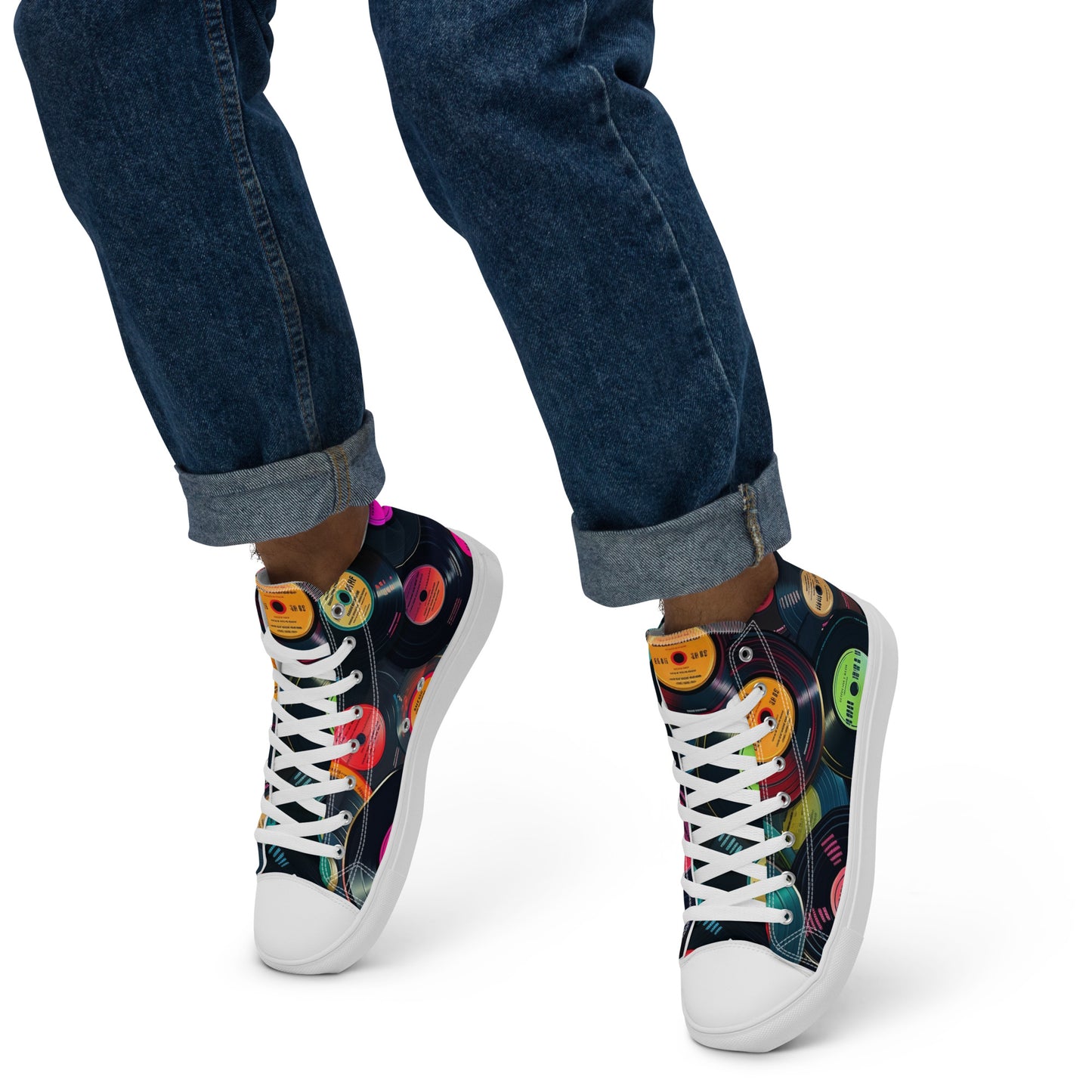 Retro Vinyl Records - Men’s high top canvas shoes Mens High Top Shoes Music Retro