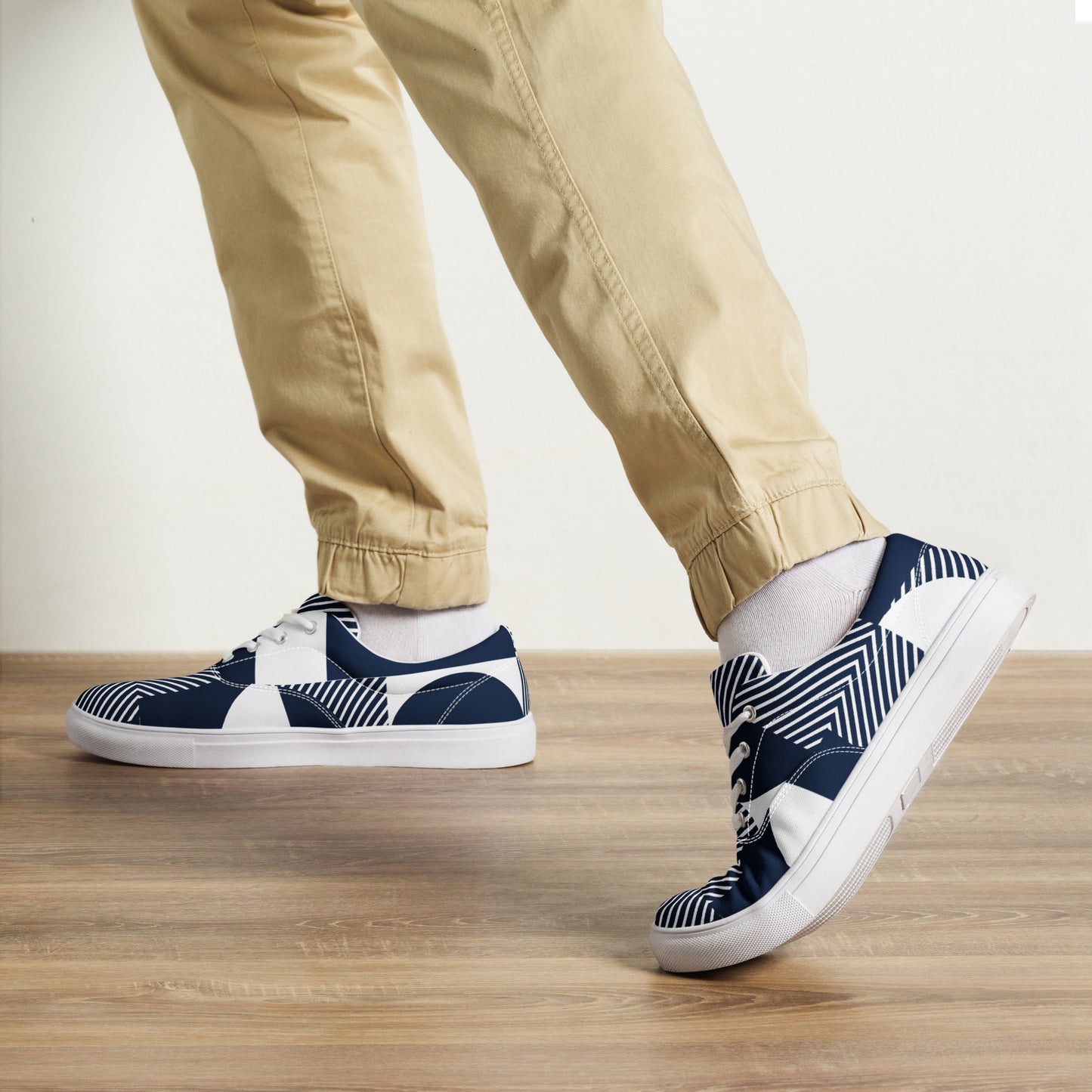 Blue Geometric - Men’s lace-up canvas shoes Mens Lace Up Canvas Shoes