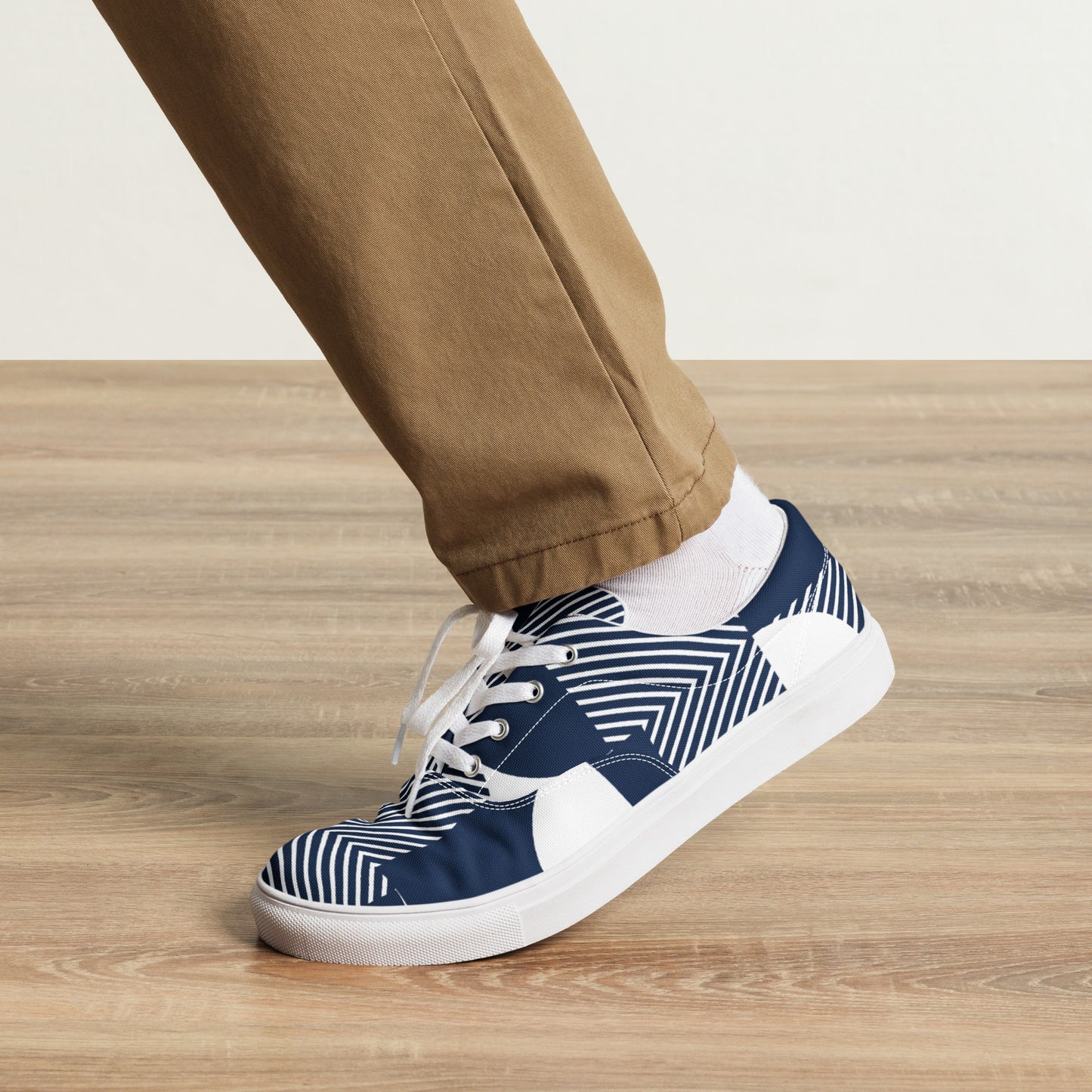 Blue Geometric - Men’s lace-up canvas shoes Mens Lace Up Canvas Shoes