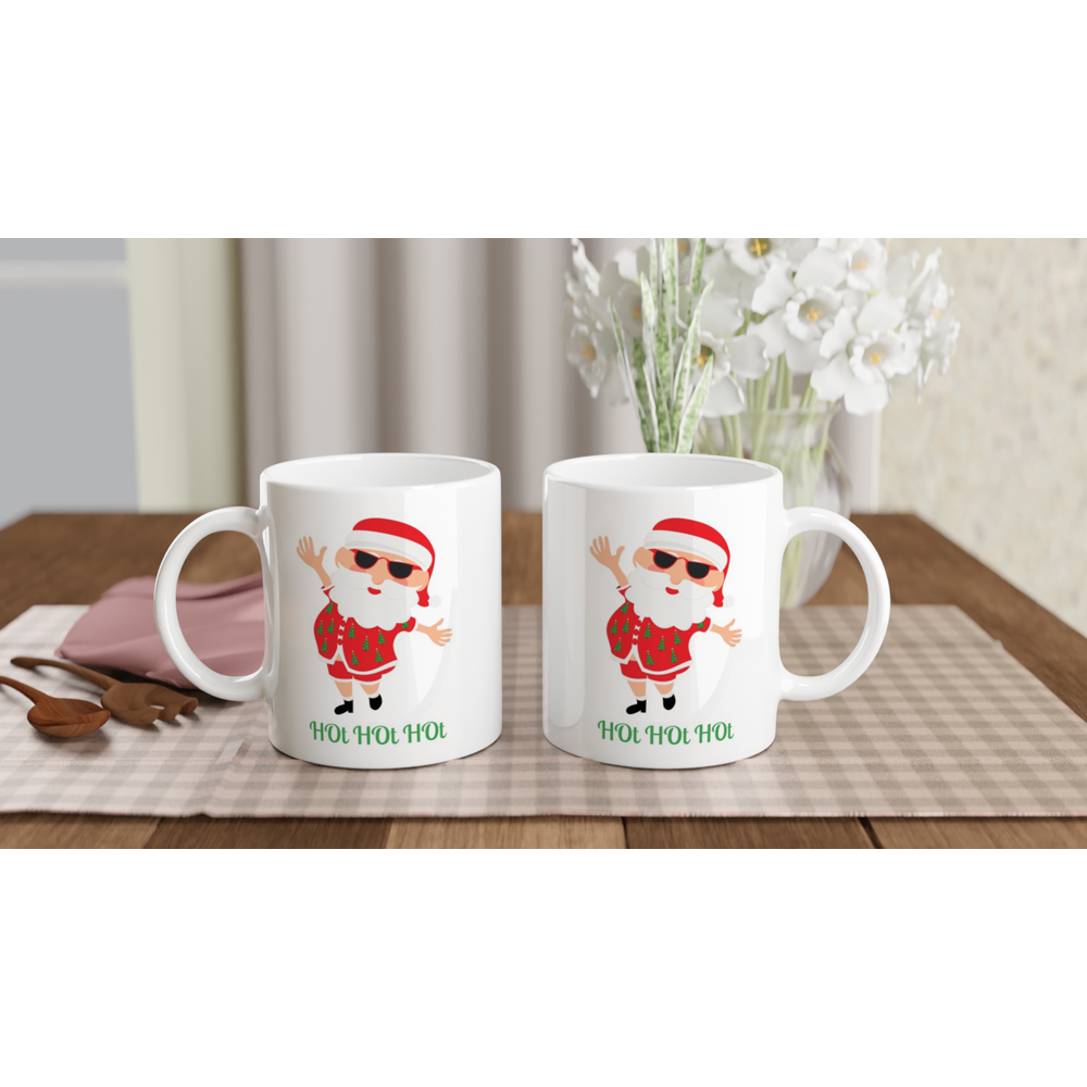 HOt HOt HOt, Summer Santa - 11oz Ceramic Mug Christmas Mug Merry Christmas