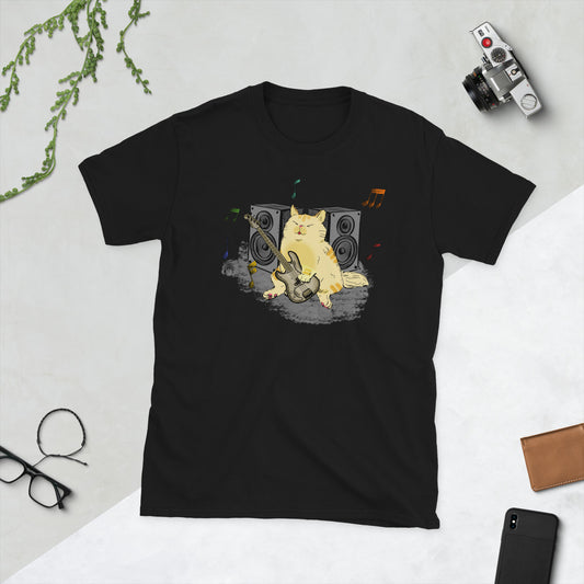 Cat Bass Player - Short-Sleeve Unisex T-Shirt Black Unisex T-shirt Animal Music