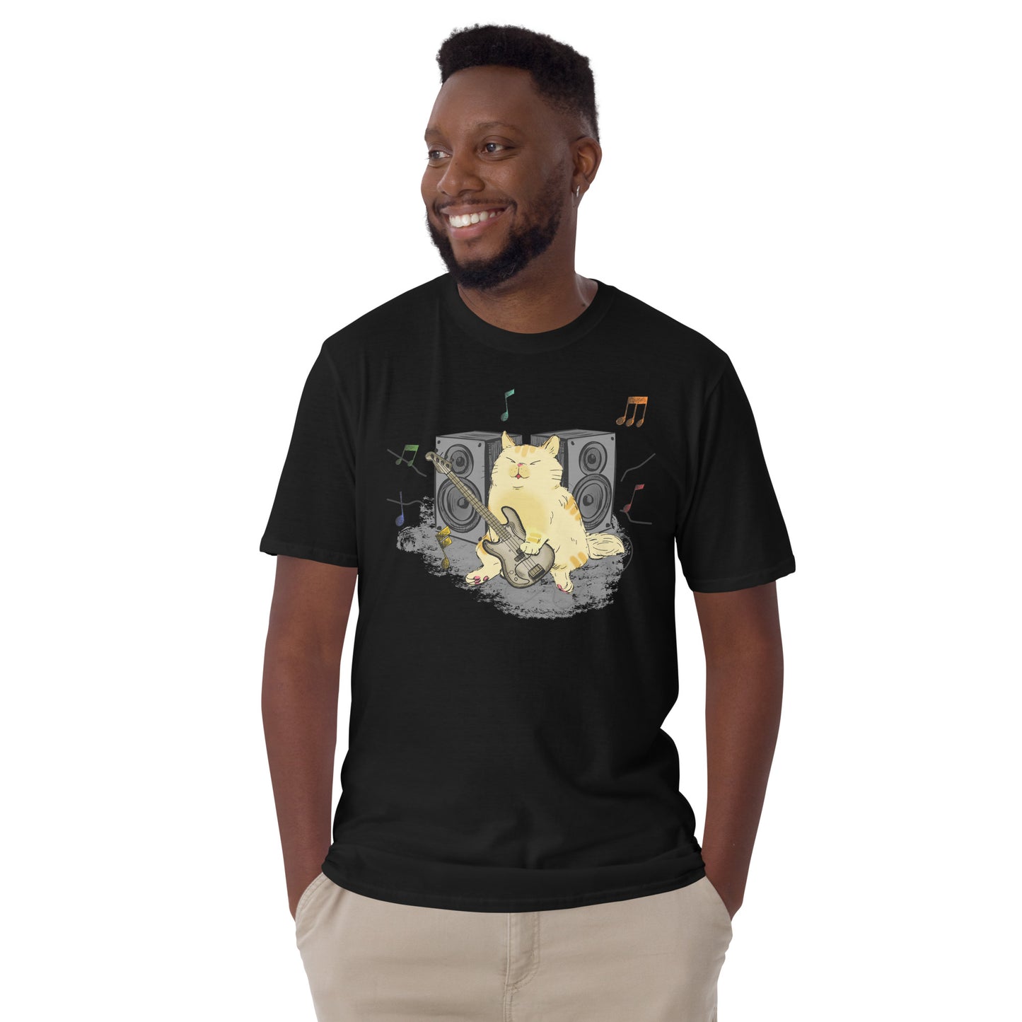 Cat Bass Player - Short-Sleeve Unisex T-Shirt Unisex T-shirt Animal Globally Fulfilled Music Printed Worldwide