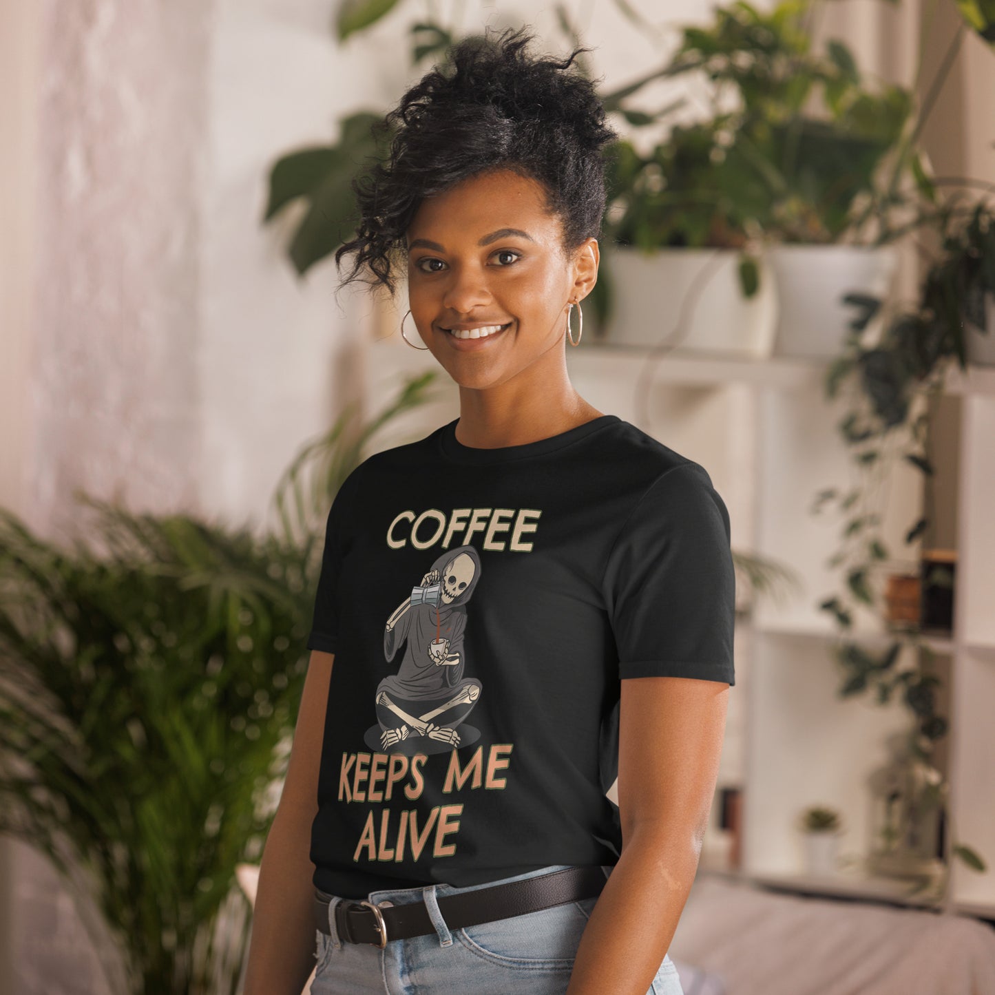 Coffee Keeps Me Alive, Skeleton - Short-Sleeve Unisex T-Shirt