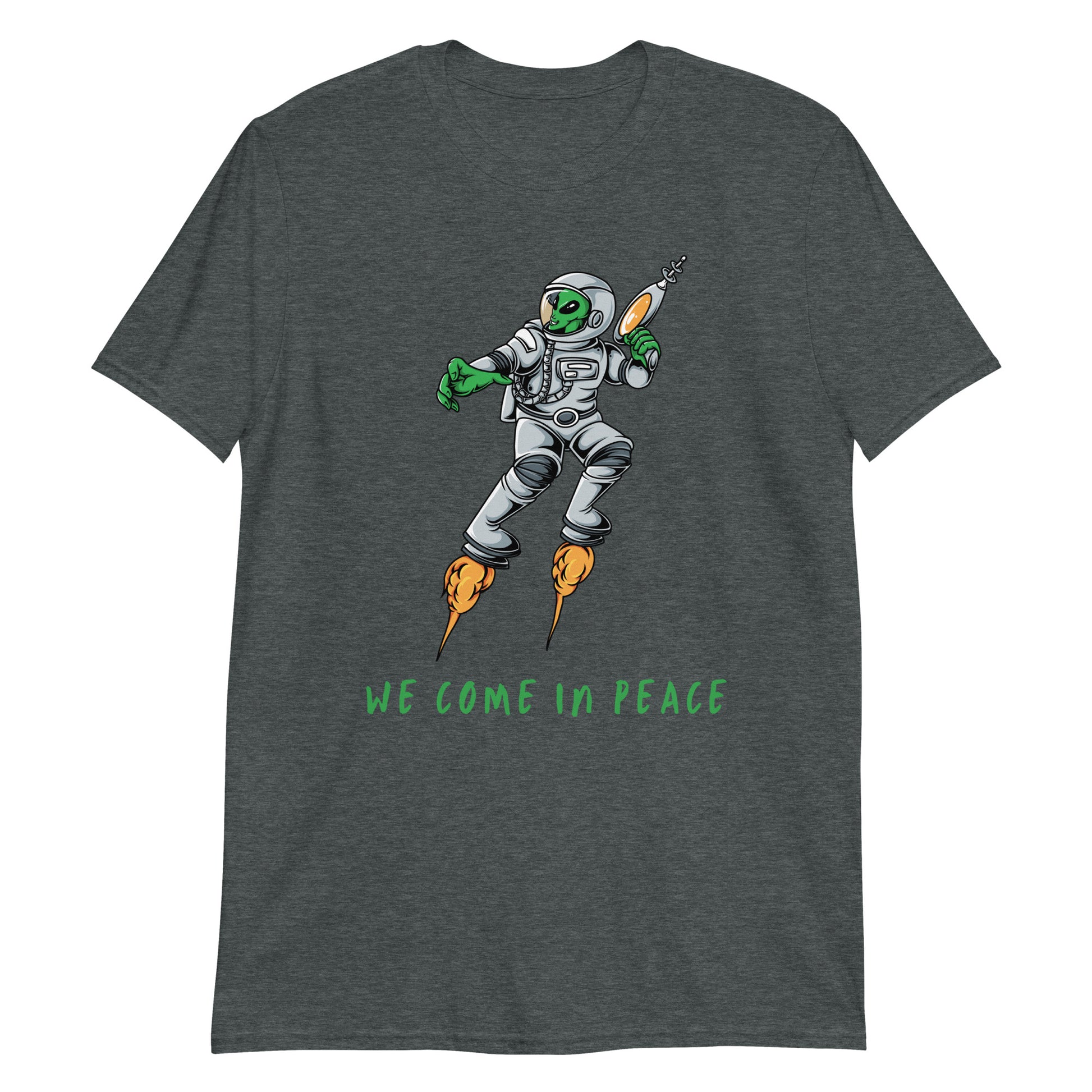 Alien, We Come In Peace - Short-Sleeve Unisex T-Shirt Dark Heather Unisex T-shirt funny sci fi