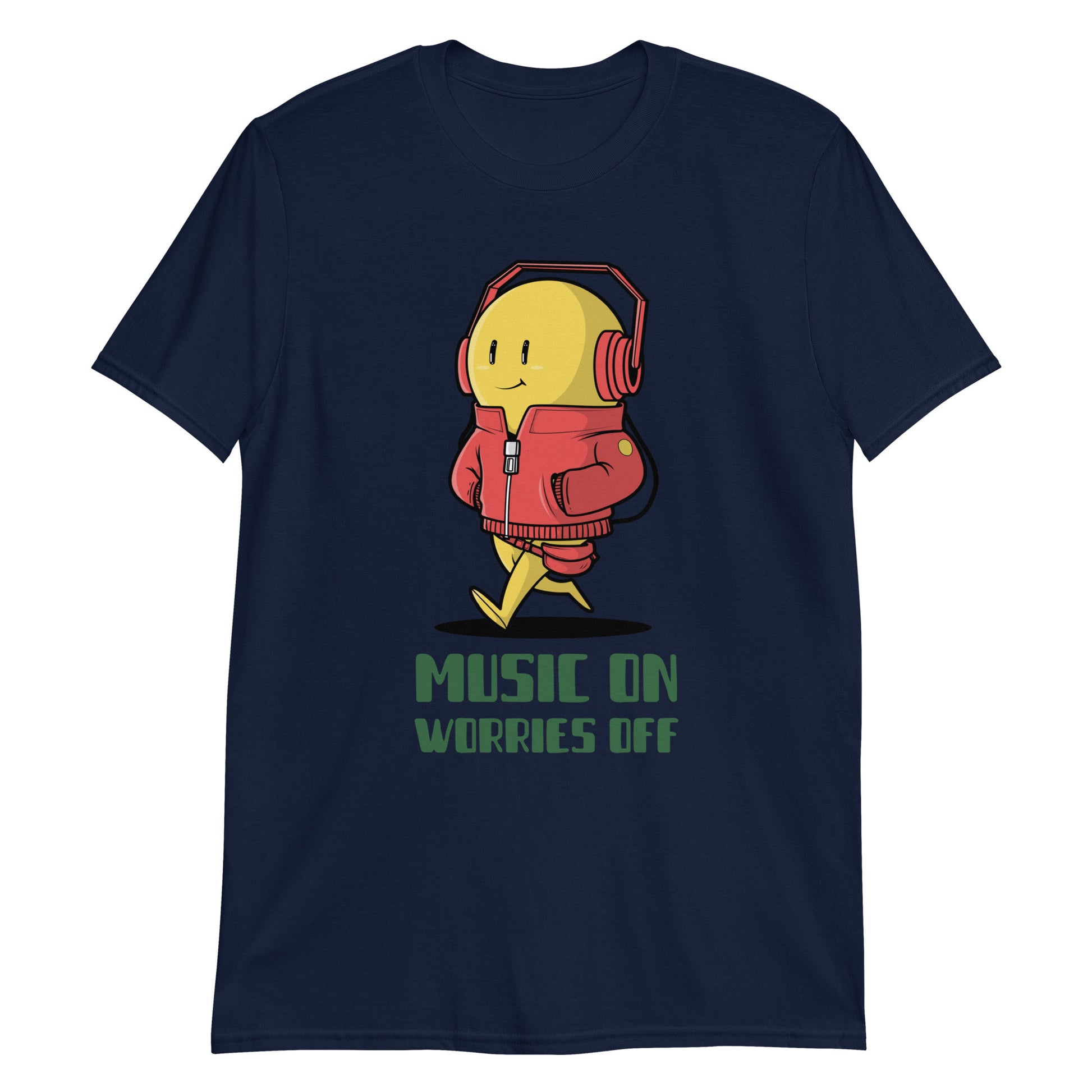 Music On, Worries Off, Headphones - Short-Sleeve Unisex T-Shirt Navy Unisex T-shirt Music