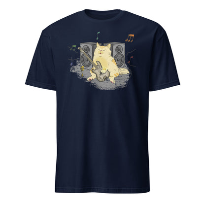 Cat Bass Player - Short-Sleeve Unisex T-Shirt Navy Unisex T-shirt Animal Globally Fulfilled Music Printed Worldwide