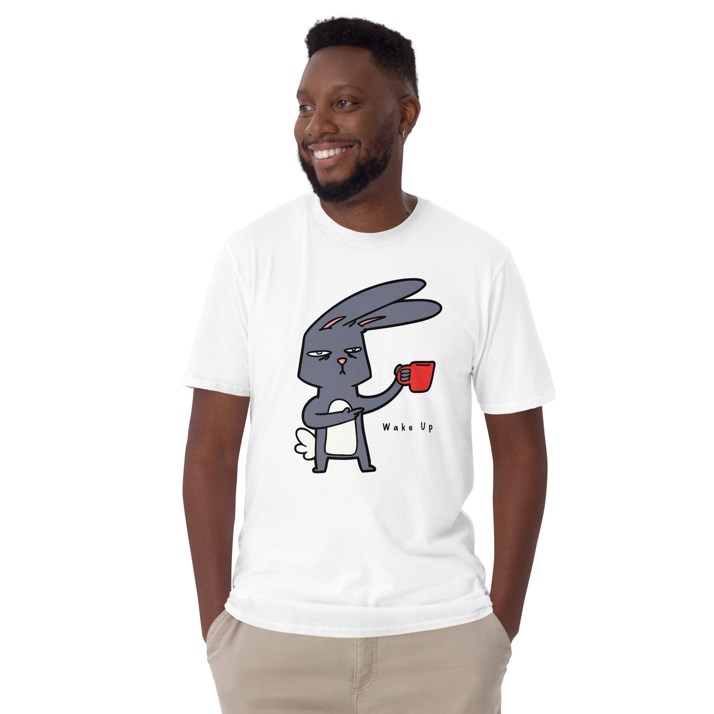 Wake Up, Coffee, Rabbit - Short-Sleeve Unisex T-Shirt