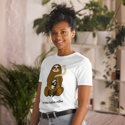 No Talkie Before Coffee, Sloth - Short-Sleeve Unisex T-Shirt