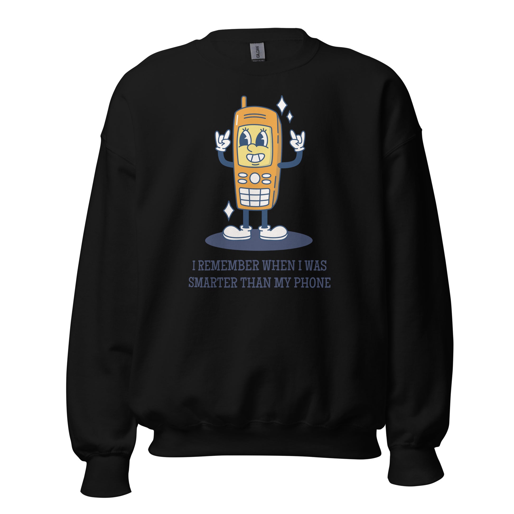 I Remember When I Was Smarter Than My Phone - Unisex Sweatshirt Black Unisex Sweatshirt Globally Fulfilled Printed Worldwide Retro Tech