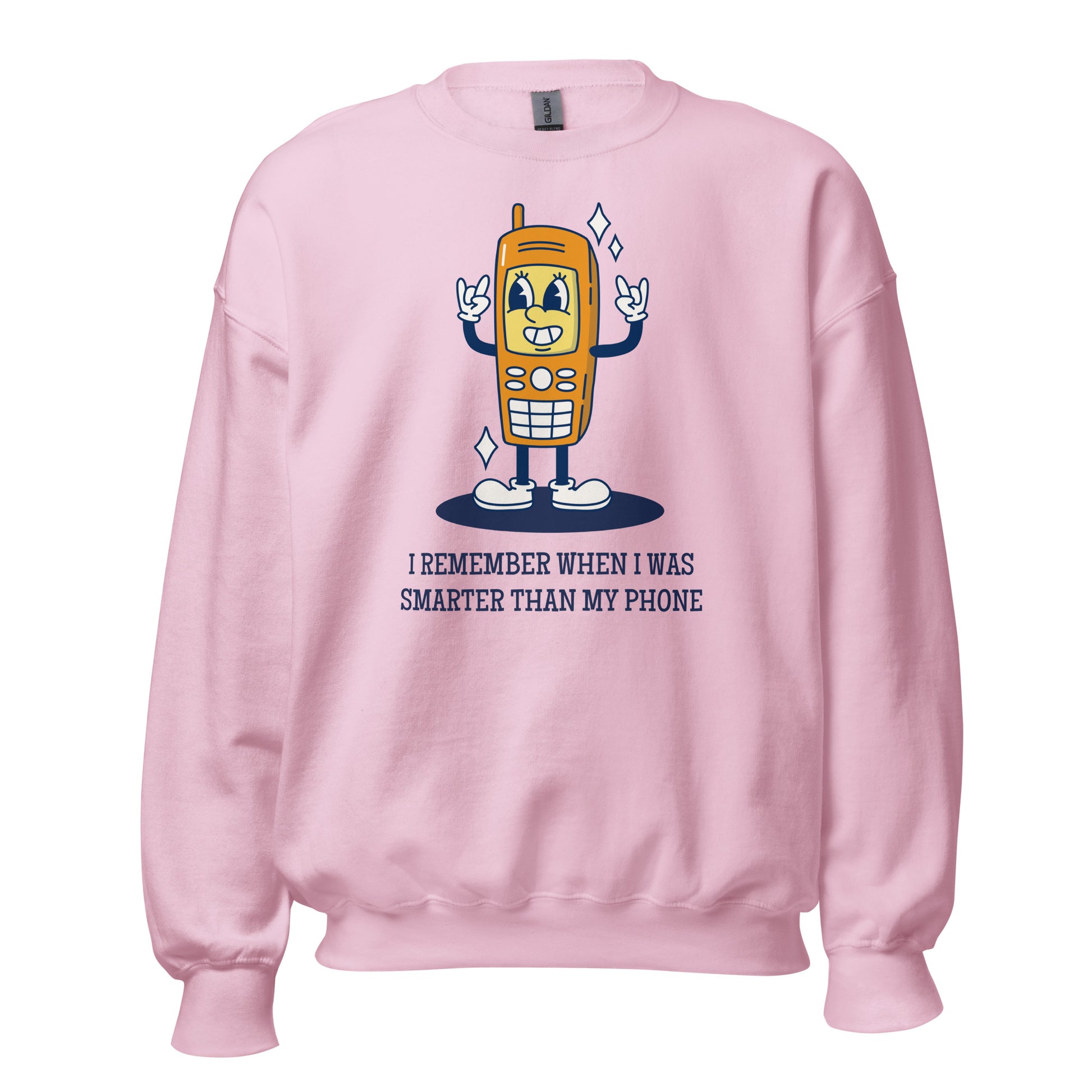 I Remember When I Was Smarter Than My Phone - Unisex Sweatshirt Light Pink Unisex Sweatshirt Globally Fulfilled Printed Worldwide Retro Tech