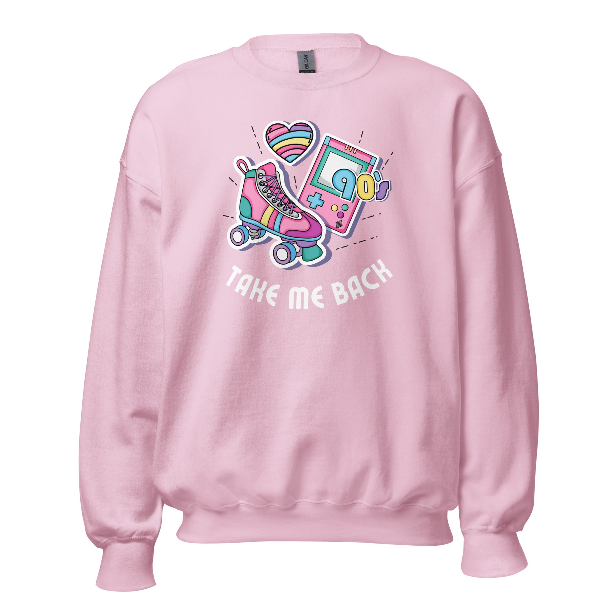 Take Me Back To The 90's - Unisex Sweatshirt Light Pink Unisex Sweatshirt Globally Fulfilled Printed Worldwide Retro