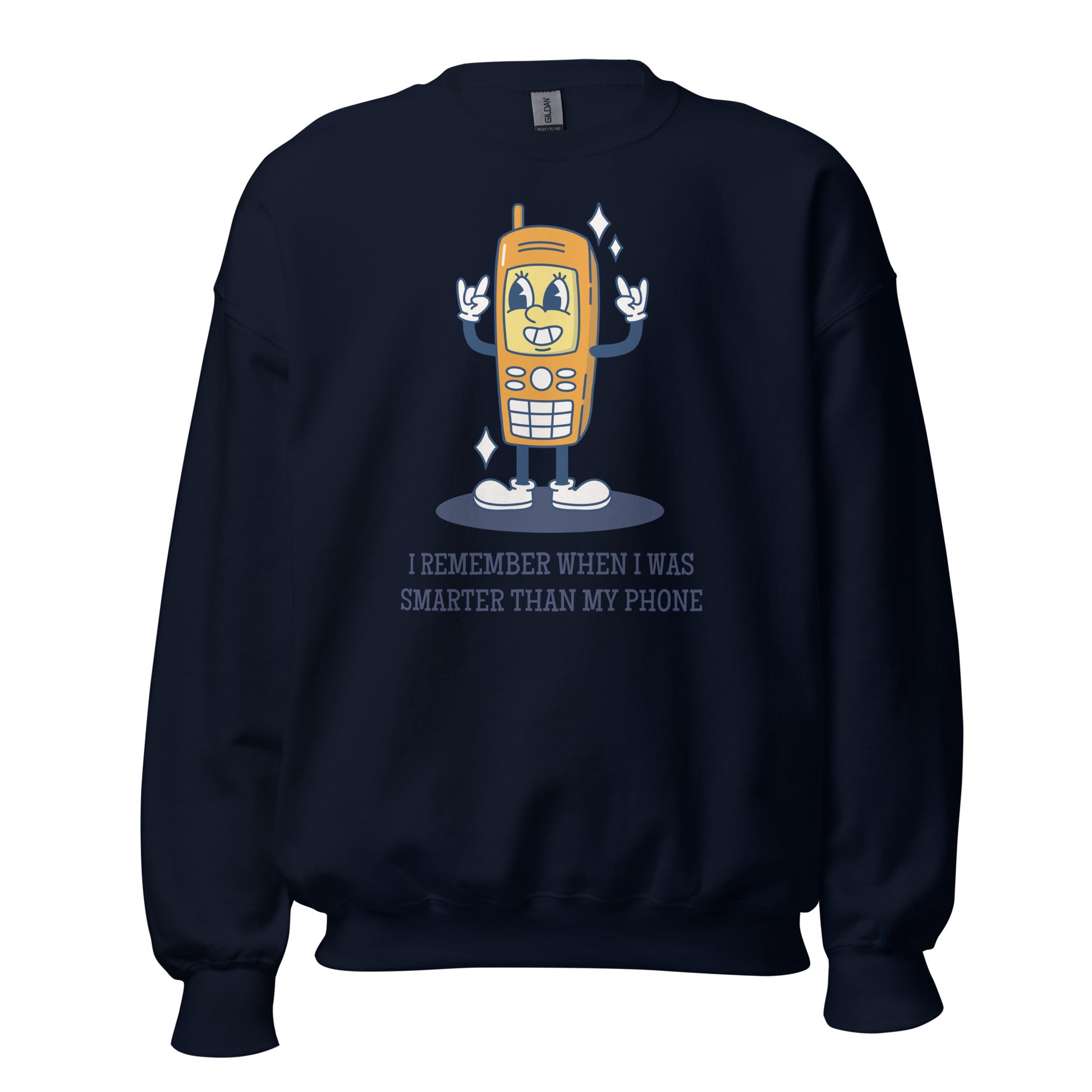 I Remember When I Was Smarter Than My Phone - Unisex Sweatshirt Navy Unisex Sweatshirt Globally Fulfilled Printed Worldwide Retro Tech