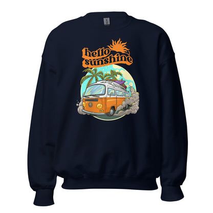 Hello Sunshine, Beach Van - Unisex Sweatshirt Navy Unisex Sweatshirt Globally Fulfilled Printed Worldwide Retro Summer Surf