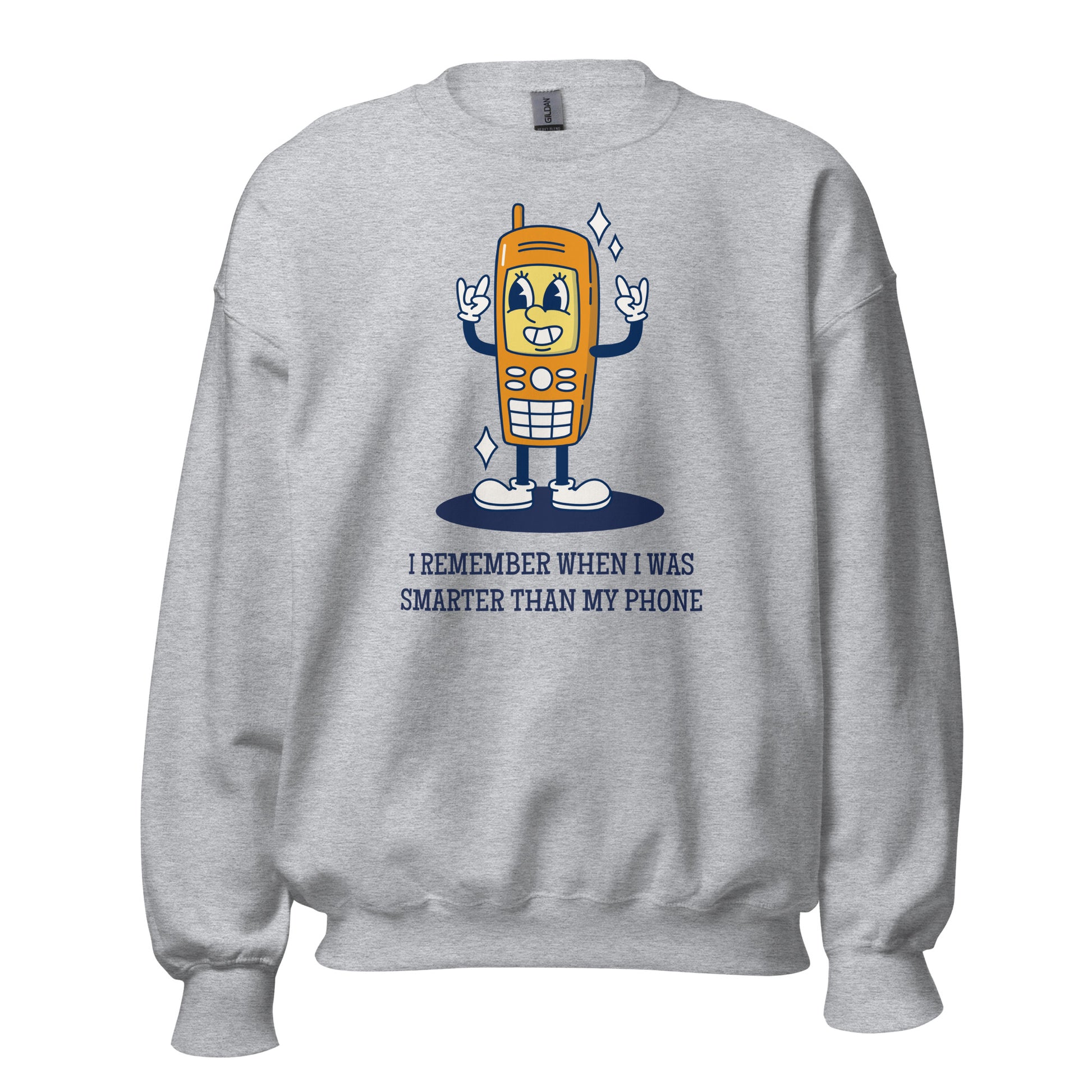 I Remember When I Was Smarter Than My Phone - Unisex Sweatshirt Sport Grey Unisex Sweatshirt Globally Fulfilled Printed Worldwide Retro Tech