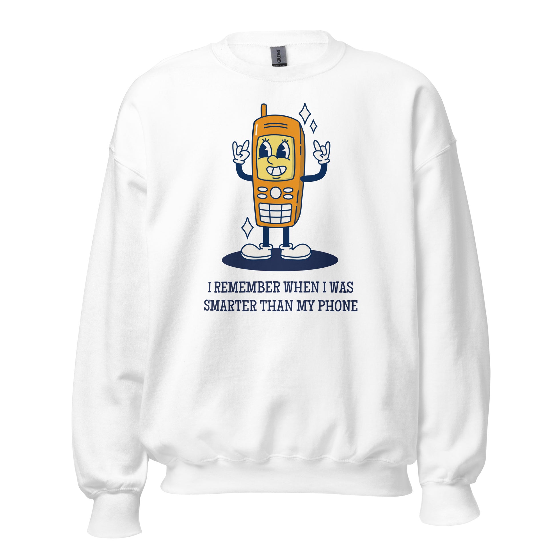 I Remember When I Was Smarter Than My Phone - Unisex Sweatshirt White Unisex Sweatshirt Globally Fulfilled Printed Worldwide Retro Tech