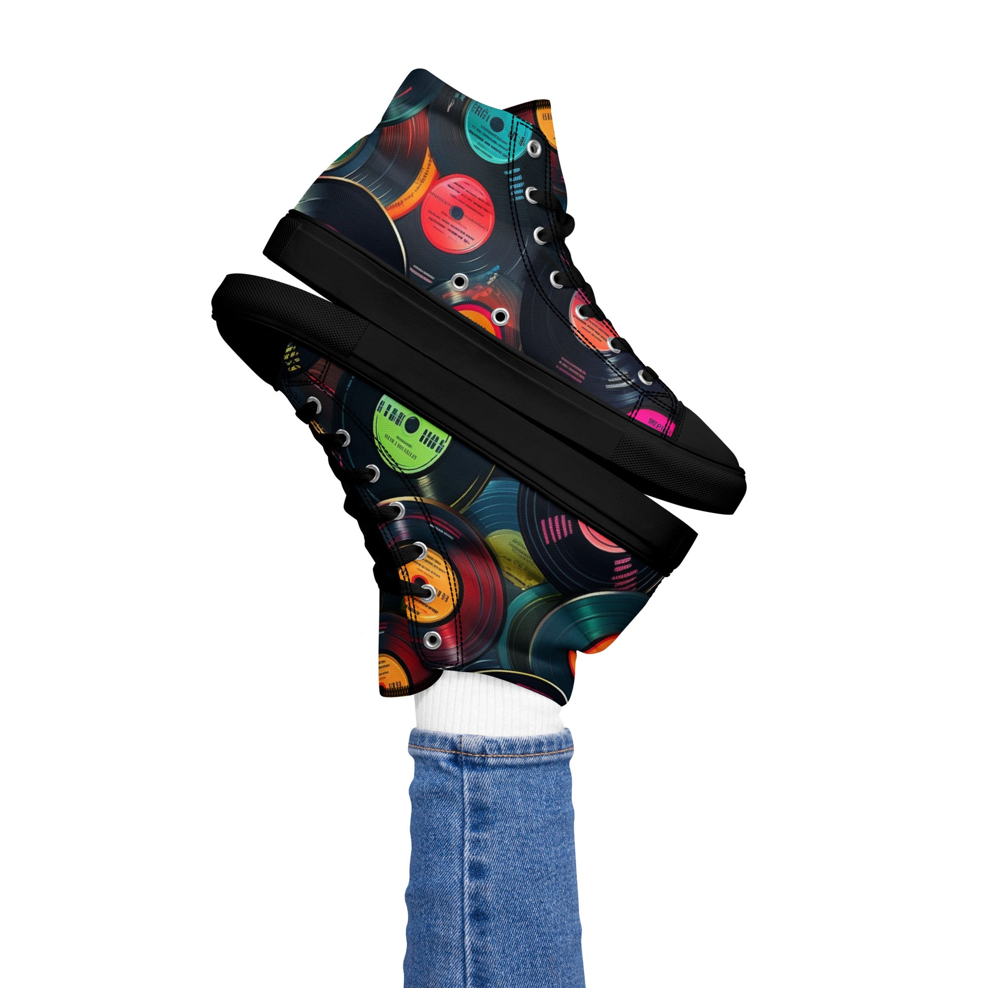 Retro Vinyl Records - Women’s high top canvas shoes Black Womens High Top Shoes Music Retro