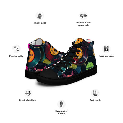 Retro Vinyl Records - Women’s high top canvas shoes Womens High Top Shoes Music Retro