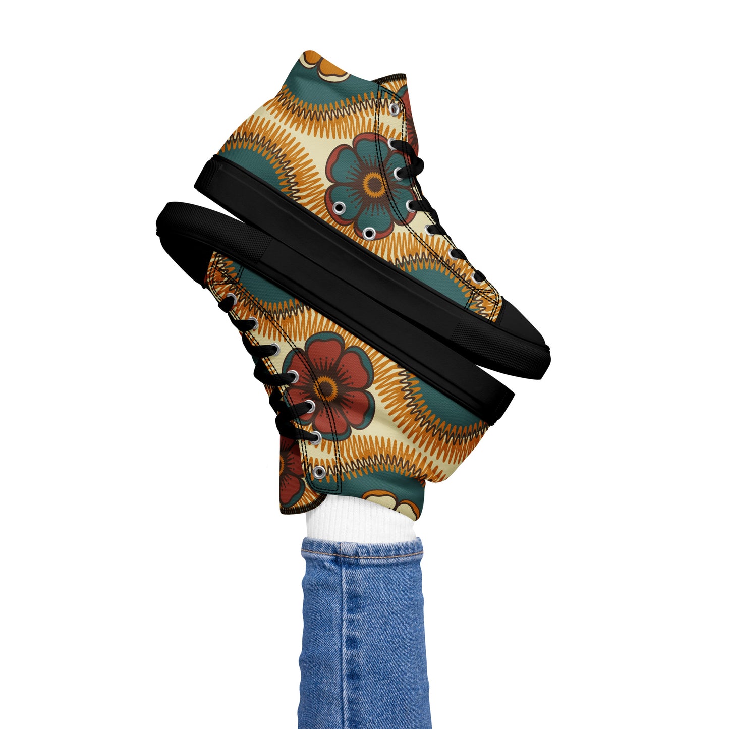 Vintage Floral - Women’s high top canvas shoes