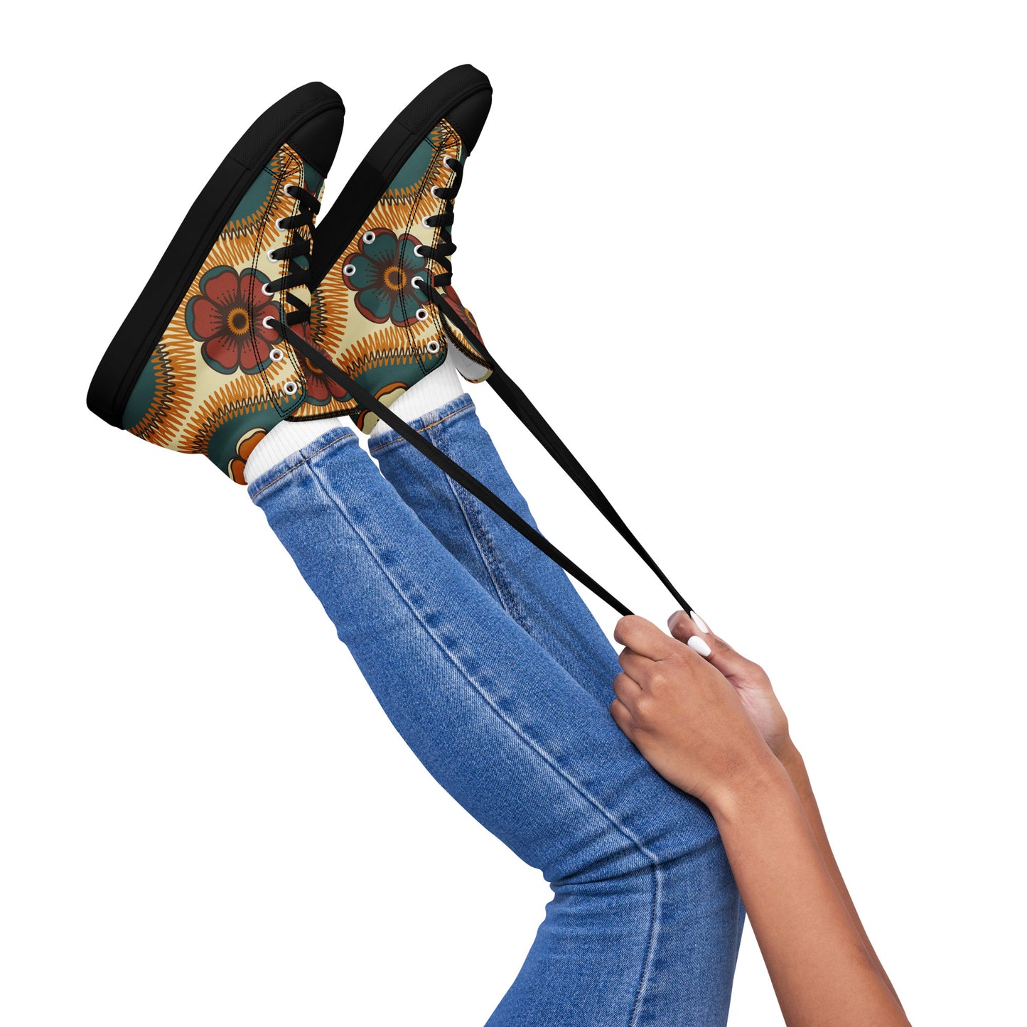 Vintage Floral - Women’s high top canvas shoes