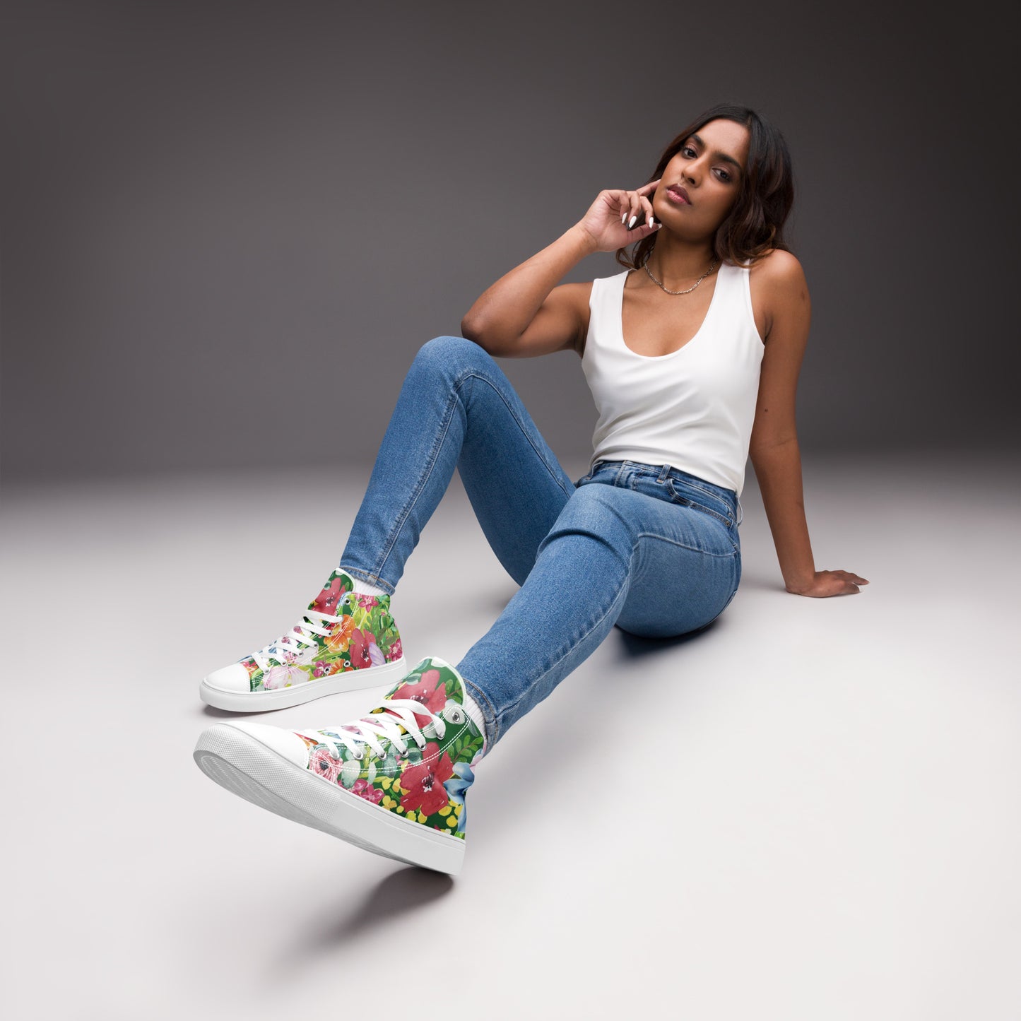 Bright Floral - Women’s high top canvas shoes