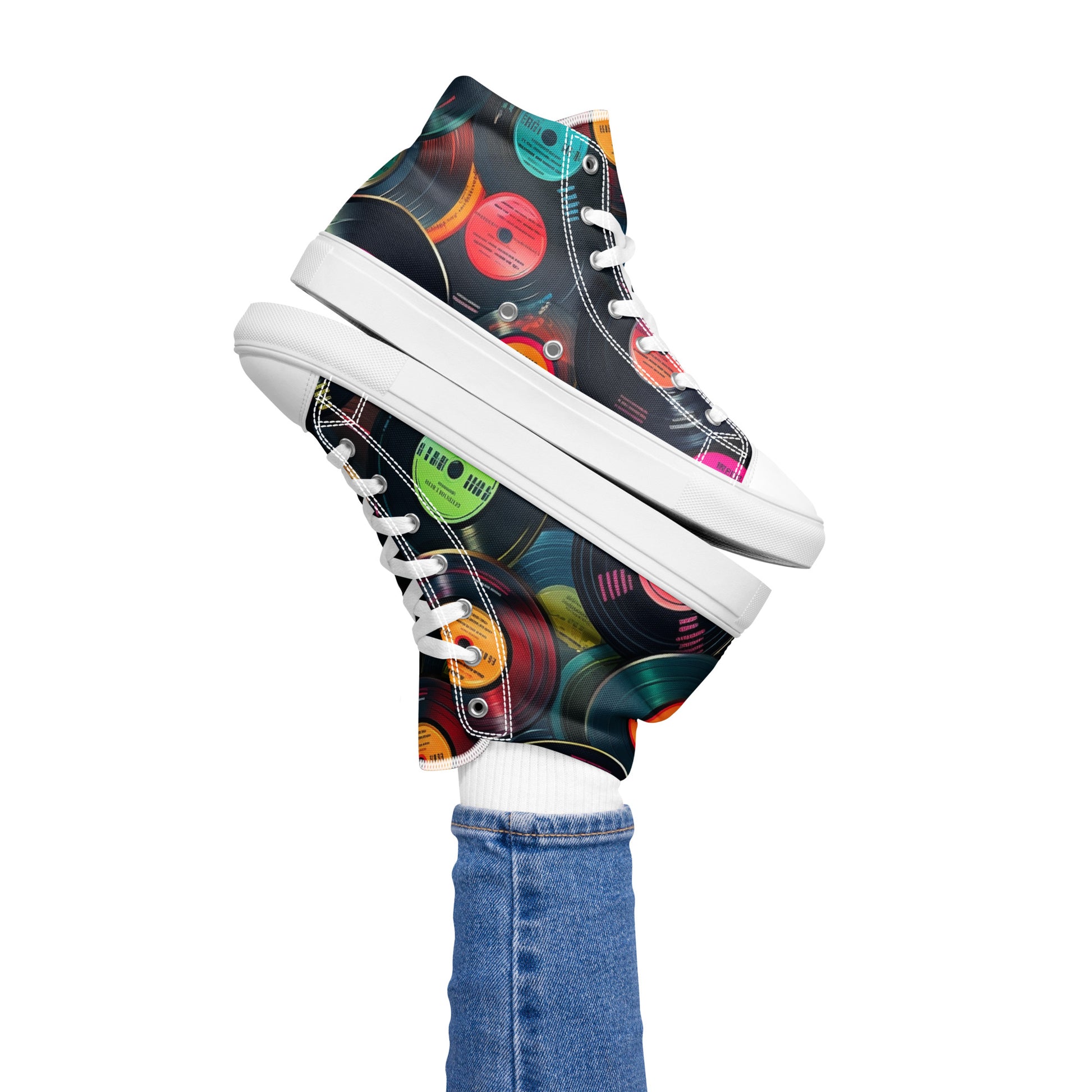 Retro Vinyl Records - Women’s high top canvas shoes White Womens High Top Shoes Music Retro