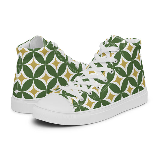 Green Retro Circles - Women’s high top canvas shoes