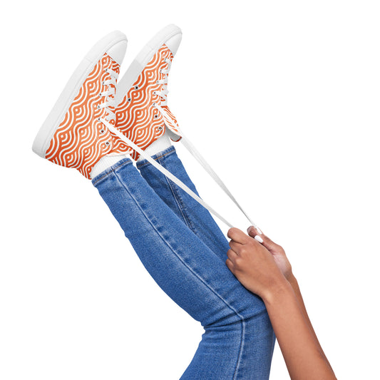 Orange Waves - Women’s high top canvas shoes